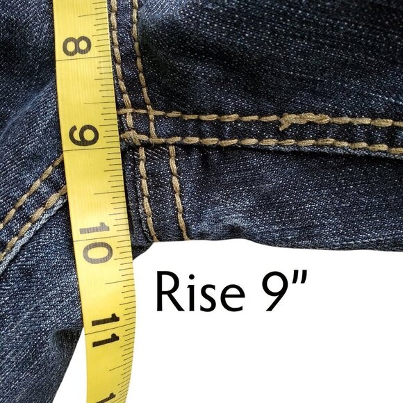 Earl Jeans Straight Leg Embellished Thick Stitching Crystal Button Flap Pocket 4 - Picture 13 of 16